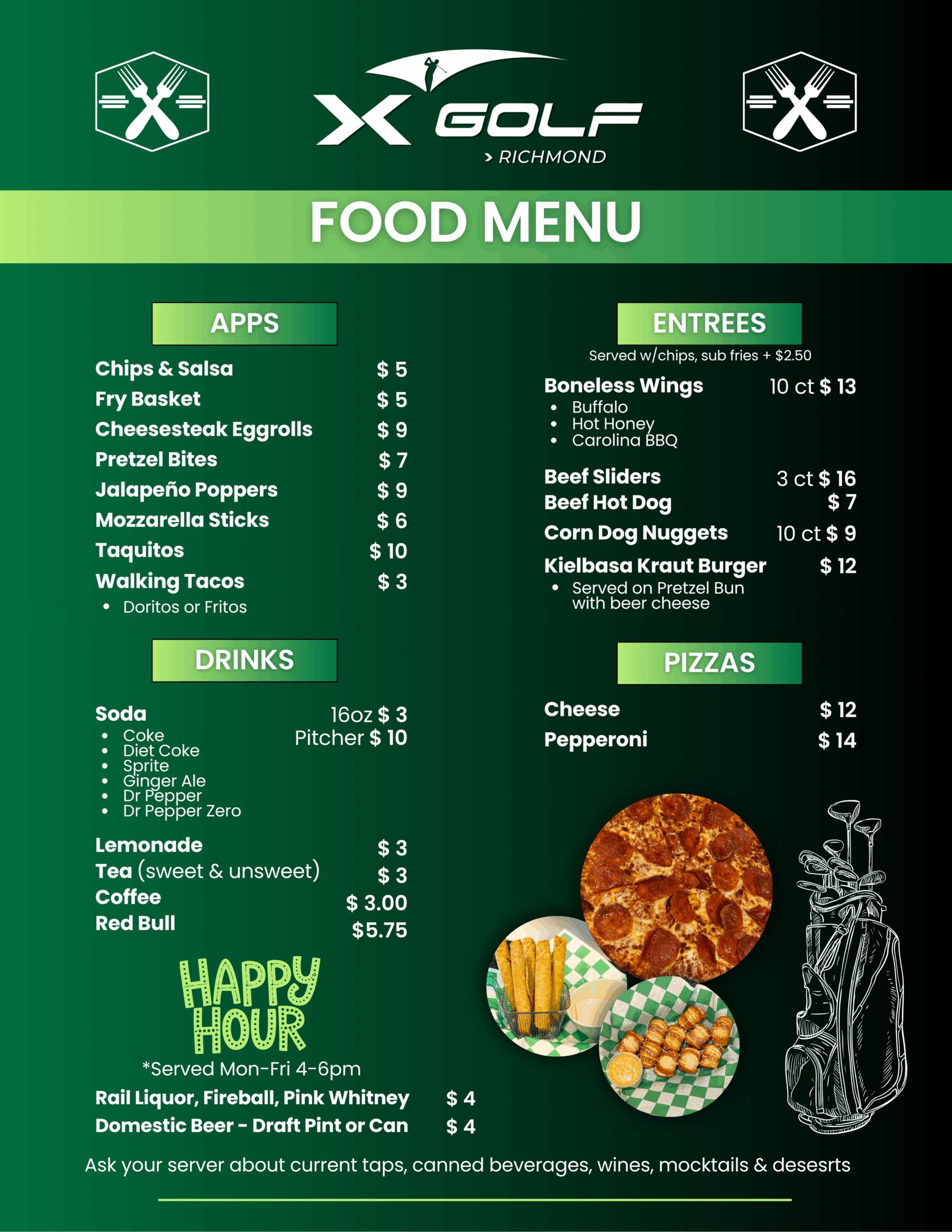 2025 X-Golf Menu